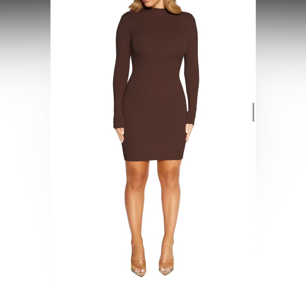 Naked wardrobe Long Sleeve Rib Sweater Dress
CHOCOLATE, Size X-Large